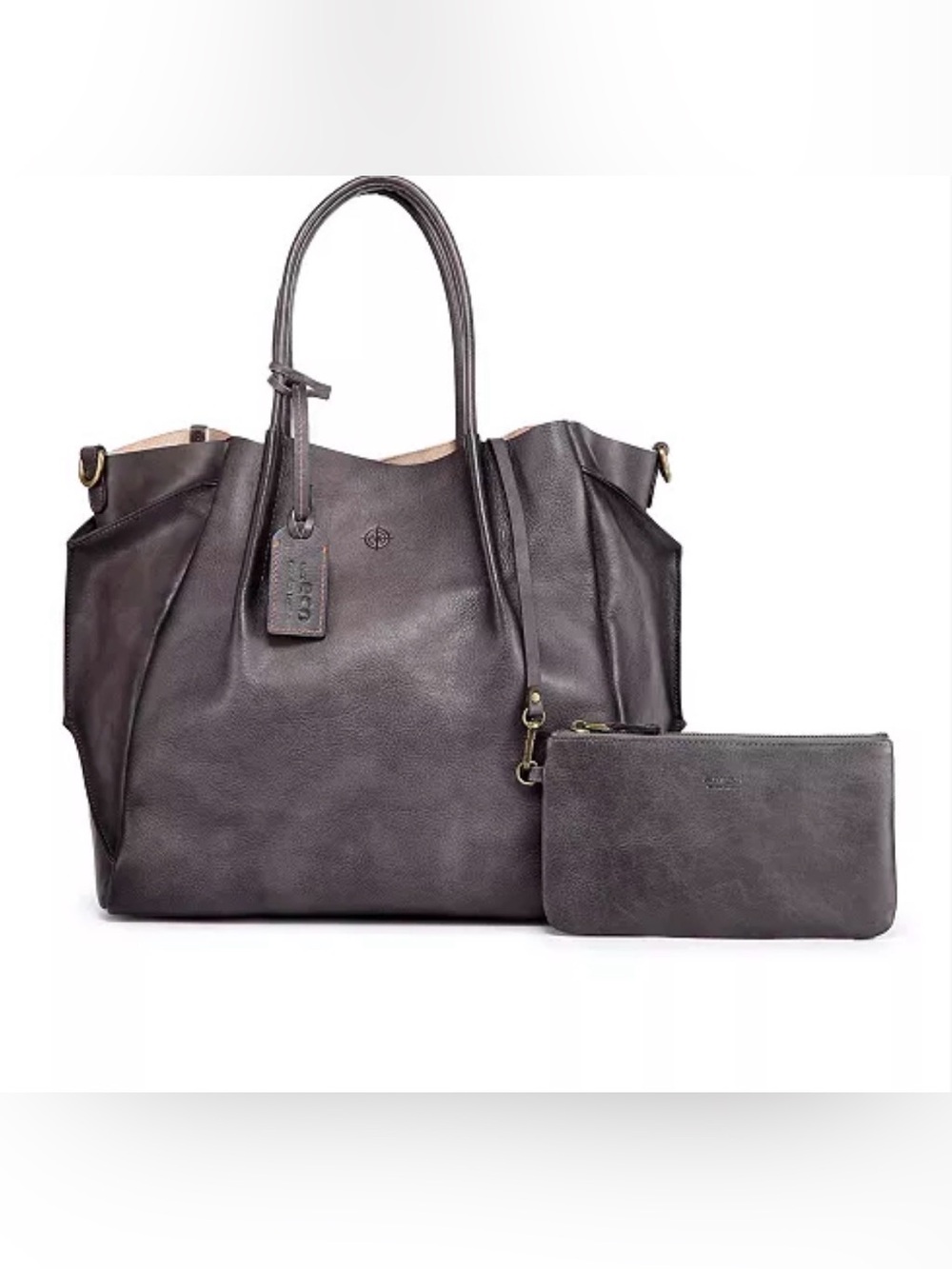 Old Trend Leather Tote Bag with Matching Wristlet and Snap Out cloth bag